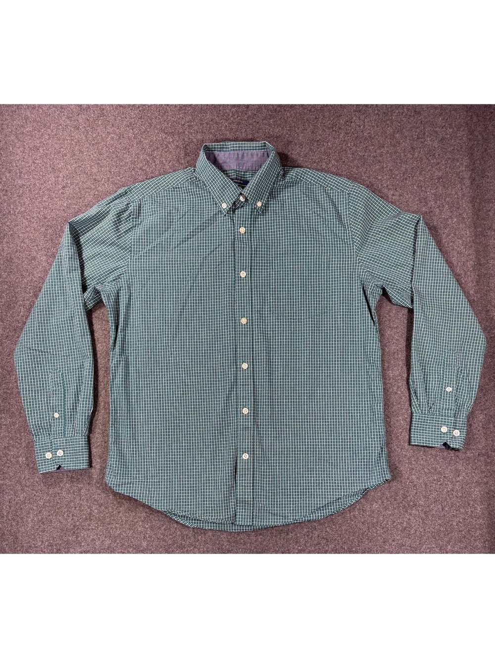 Mason James Men’s Green Gingham Plaid Long Sleeve Stretch Button Down Shirt (M)